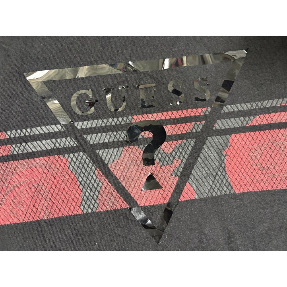 GUESS Shirt Mens M Black Crew Neck Rose Logo Graphic Tagless Tee Casual - Picture 2 of 6